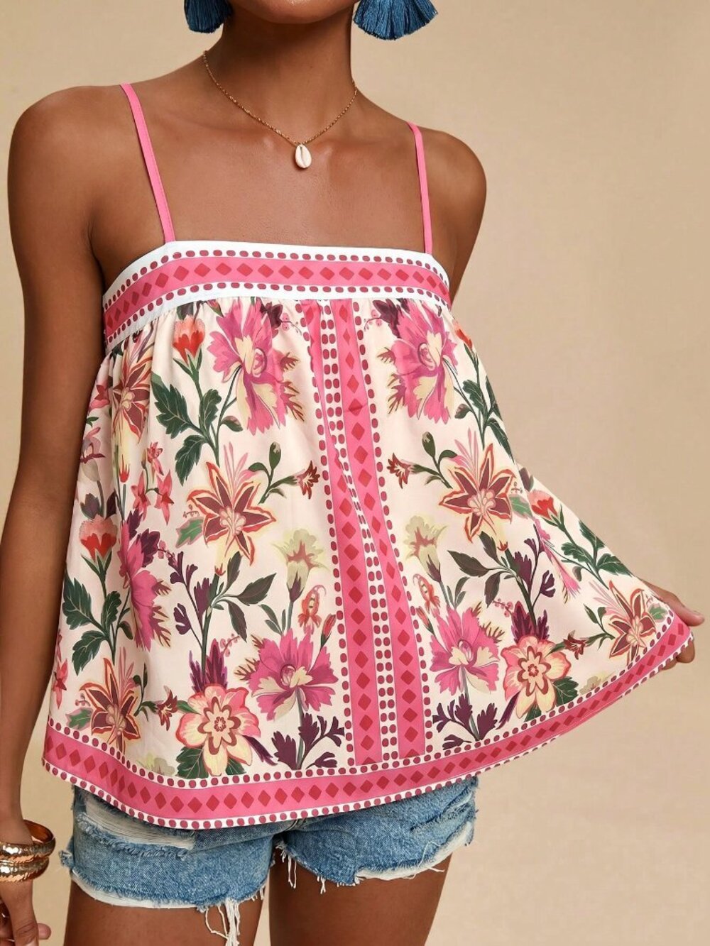 Pink Boho Women's Colorful Floral Print Camisole